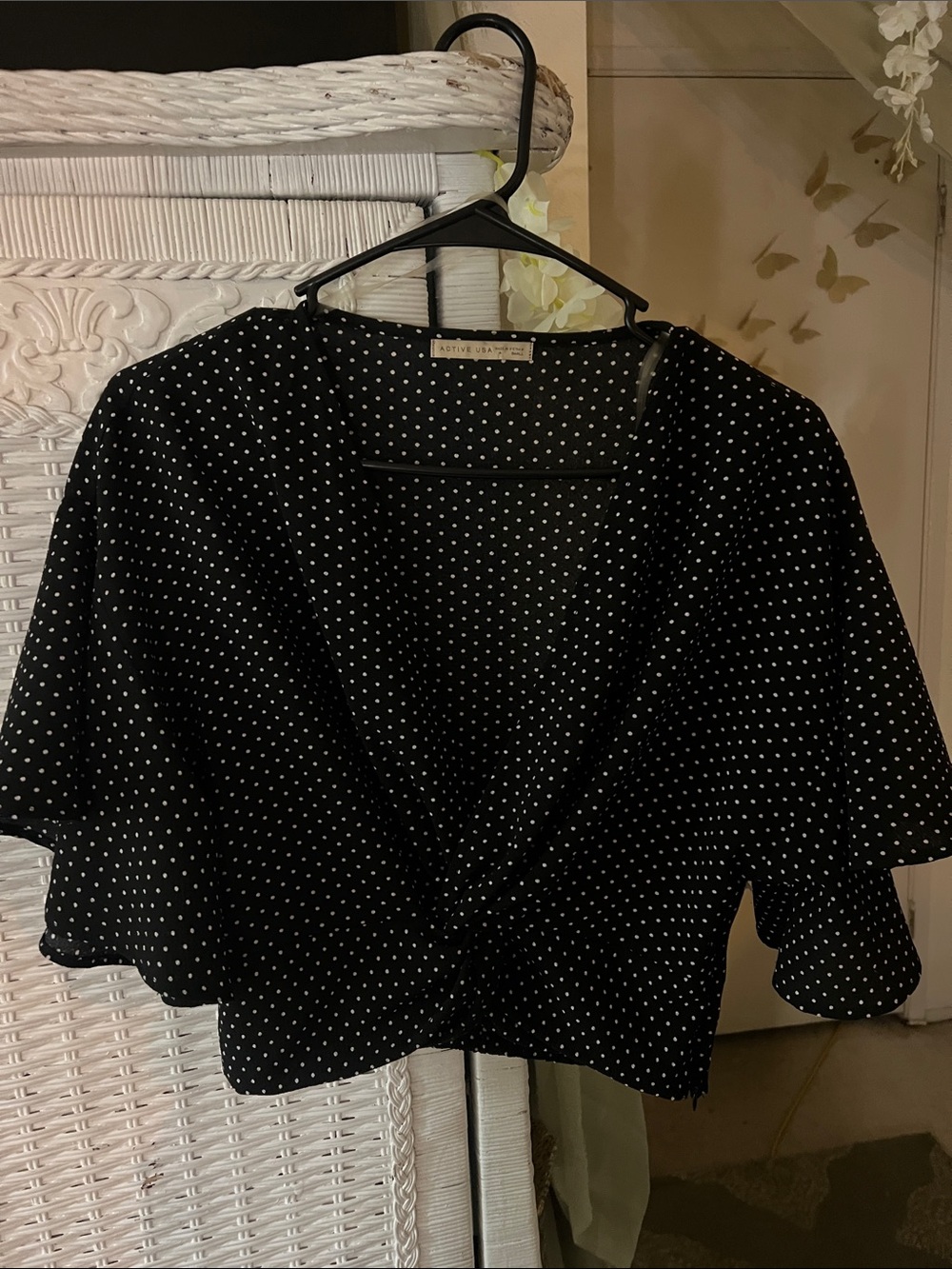 Polka Dot V-Neck Crop Top - Black